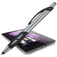 Silver click-action pen with a stylus for use on touchscreens.... from ASI...