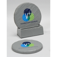 This round 2-pc stone coaster set has a shale-textured surface to... from ASI...