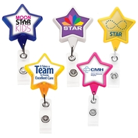 Star shape retractable badge holder with alligator clip, polydome label.......