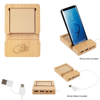 Bamboo Multi-Port Hub With Phone Holder & Sticky Notes