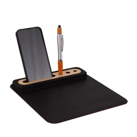 Mousepad made with PU leather, phone slot, pen holder and bamboo... from ASI...