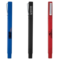 Soft-touch ballpoint pen with square barrel and removable cap.... from ASI...