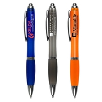Click action ballpoint pen with a metal pocket clip and grip... from ASI...
