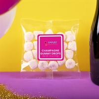 Champagne-flavored gummy drops covered with nonpareil "bubbles"... from ASI...