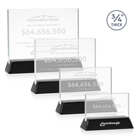 Rectangular starfire horizontal award on a high-gloss piano black finish...