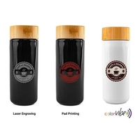 10 oz Sleek Double Wall Ceramic Mug with Bamboo Lid