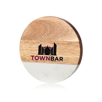 4" round marble and wooden coasters with bottle opener in the... from ASI...