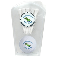 Golf Ball Clamshell with Poker Chip and Five Golf Tees