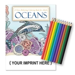 Oceans Coloring Book for Adults + Colored Pencils Relax Pack