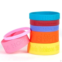 Debossed silicone wristbands in thicknesses from 1/4" to 1".... from ASI...