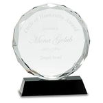 7" Round Facet Crystal on Black Pedestal Base