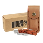 Bison River 4" Wood Folding Knife with Leather Sheath