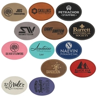 2.5" x 3.5" laser engraved oval leatherette patches with iron on... from ASI...