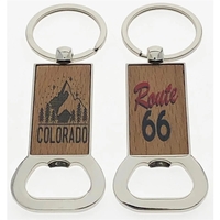Beechwood filled key tags with metal trim and bottle opener.... from ASI...