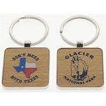 Wood Key Tags with Metal Trim