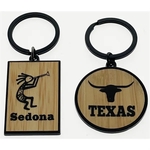 Black Plated Elegant Line Keychain w/Bamboo Insert