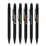 Soft Rubber Click Metal Ballpoint Pen w/Stylus & Chrome Logo