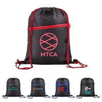 210D Polyester Drawstring Sports Backpack w/ Zipper Pocket