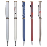 Aluminum twist-action ballpoint pen with a metallic color barrel and...