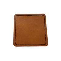 Square shaped leatherette patch with debossed imprint and standard shipping...