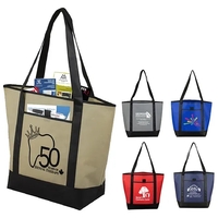 Non-woven tote bag with black accented handles/bottom, large main...