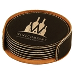 Black/Gold Leatherette Round Coaster Set