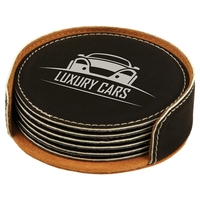 Black/Silver Leatherette Round Coaster Set