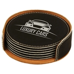 Black/Silver Leatherette Round Coaster Set
