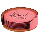Pink Leatherette Round Coaster Set