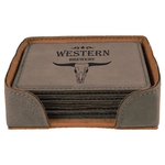 Gray Leatherette Square Coaster Set