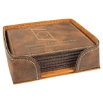 Rustic/Gold Leatherette Square Coaster Set