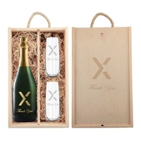 Sparkling wine gift set with a bottle of champagne, two stemless... from ASI...