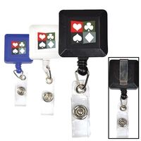 Square shaped badge reel with retractable 30" nylon cord and belt... from ASI...