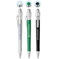 Click-action retractable ballpoint pen with satin-finish brass barrel, stylus...