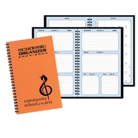 Wire-bound, academic weekly desk organizer planner with Techno color...