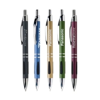5.60" x 0.4" plunger-action ballpoint metal pen with dewdrop grip, chrome......