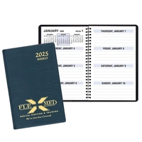 Wire-bound, large bold print weekly desk planner with Continental vinyl...