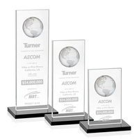 This illustrious Starfire Crystal award stands upright on an elegant Ebony......