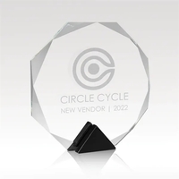 Round Glass Award w/ Black Marble Base, Full Color - Asteria
