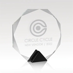 Round Glass Award w/ Black Marble Base, Full Color - Asteria