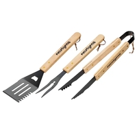 Three-piece BBQ set with wood handles that includes a turner, fork... from...