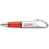 Plastic carabiner clip pen with satin silver body and translucent grip......