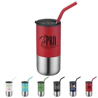 16 oz. Travel Stainless Insulated Coffee Cup w/ Lid & Straw
