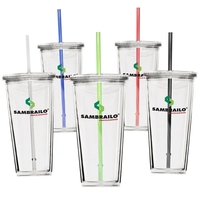 24 oz. Travel Double Wall Acrylic Cup w/ lid and straw