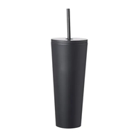 Double Wall Plastic Tumbler with Straw, 24 oz.