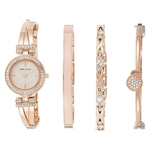 Women's Rose Gold Bracelet Watch Set