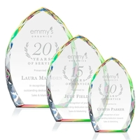 Elegant, prism-shaped optical award designed with beautiful bevels cascading...