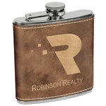 Stainless Steel Rustic/Gold Leatherette Flask