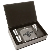 Stainless Steel Gray Leatherette Flask Gift Set