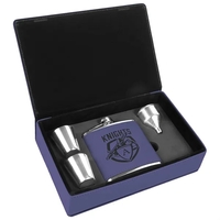 Gift set with 6 oz. purple leatherette-stainless steel flask, funnel and......